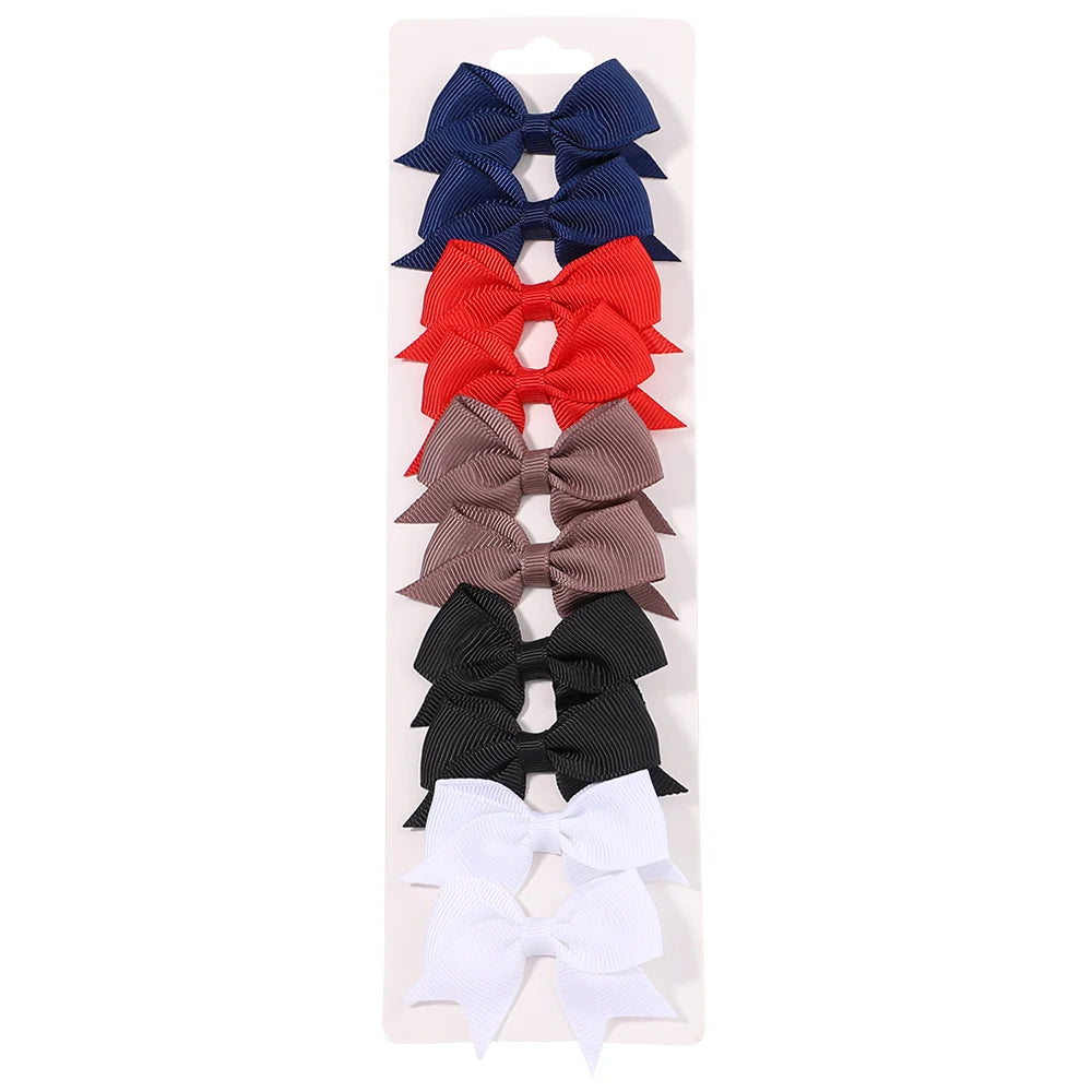 10Pcs/Set Solid Color Kids Bows Hair Clips for Baby Girls Handmade Ribbon Bowknot Hairpin Barrettes New Year Hair Accessories