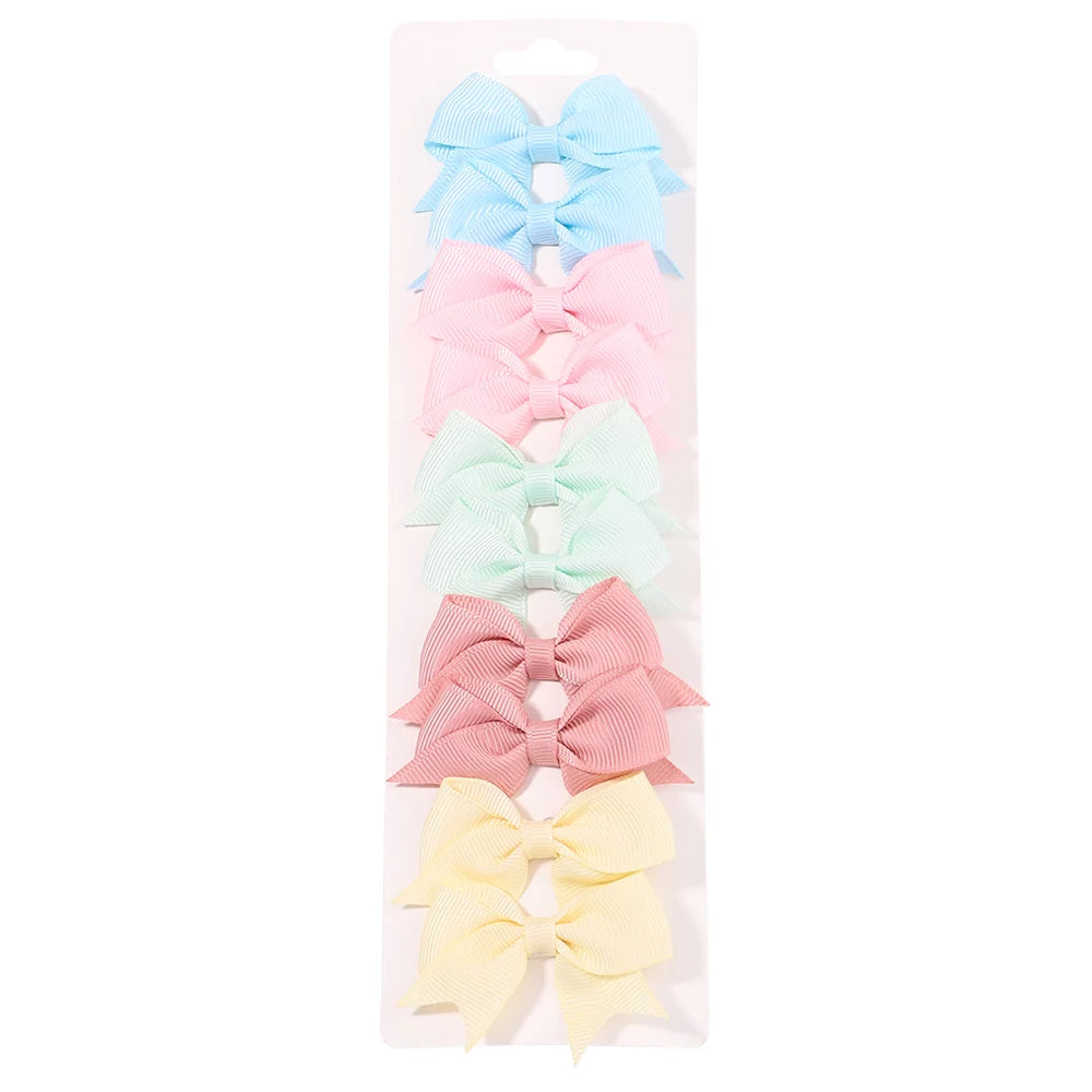 10Pcs/Set Solid Color Kids Bows Hair Clips for Baby Girls Handmade Ribbon Bowknot Hairpin Barrettes New Year Hair Accessories