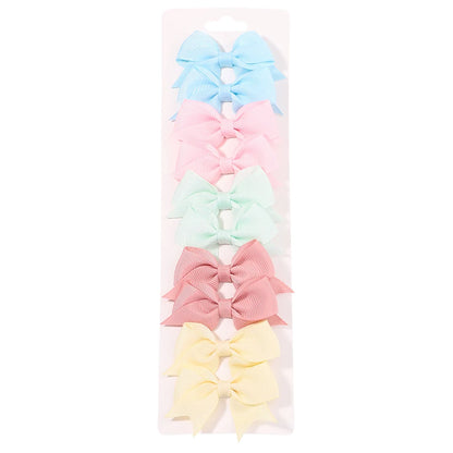 10Pcs/Set Solid Color Kids Bows Hair Clips for Baby Girls Handmade Ribbon Bowknot Hairpin Barrettes New Year Hair Accessories