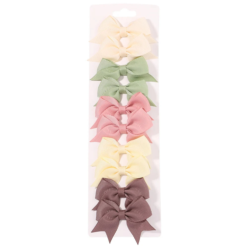 10Pcs/Set Solid Color Kids Bows Hair Clips for Baby Girls Handmade Ribbon Bowknot Hairpin Barrettes New Year Hair Accessories