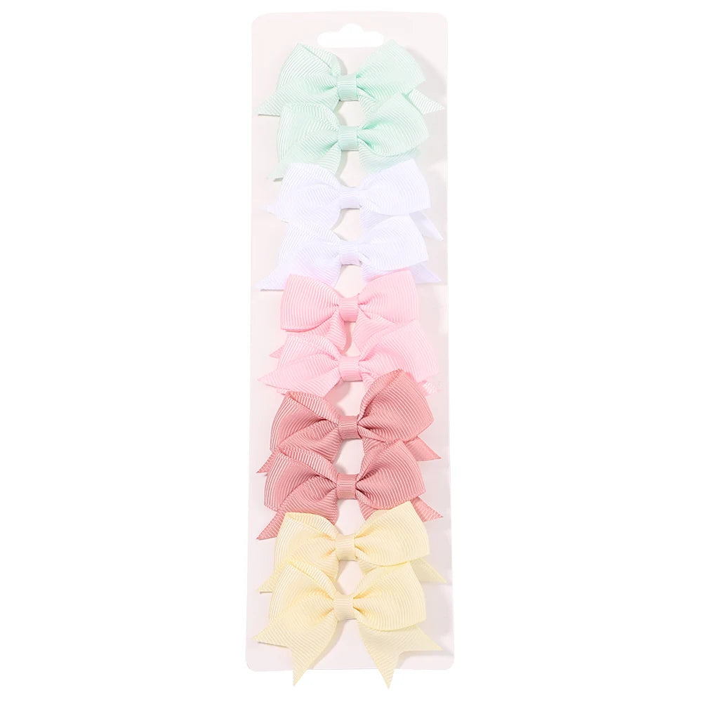 10Pcs/Set Solid Color Kids Bows Hair Clips for Baby Girls Handmade Ribbon Bowknot Hairpin Barrettes New Year Hair Accessories