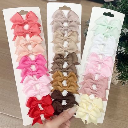 10Pcs/Set Solid Color Kids Bows Hair Clips for Baby Girls Handmade Ribbon Bowknot Hairpin Barrettes New Year Hair Accessories