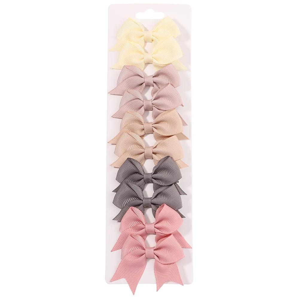 10Pcs/Set Solid Color Kids Bows Hair Clips for Baby Girls Handmade Ribbon Bowknot Hairpin Barrettes New Year Hair Accessories