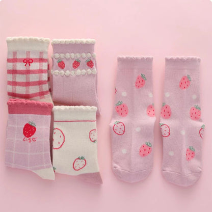 5 Pairs/Lot Kids Soft Cotton Socks Korean Love Heart Flower Print Baby Girl Socks Autumn Winter Warm Children Middle Tube Socks